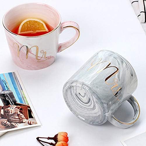 Hongonly Beautiful Marbel Pattern Ceramic Water Mug Letter Printed Coffee Cup for Home Office Best Gift for Lovers(grayMrs)