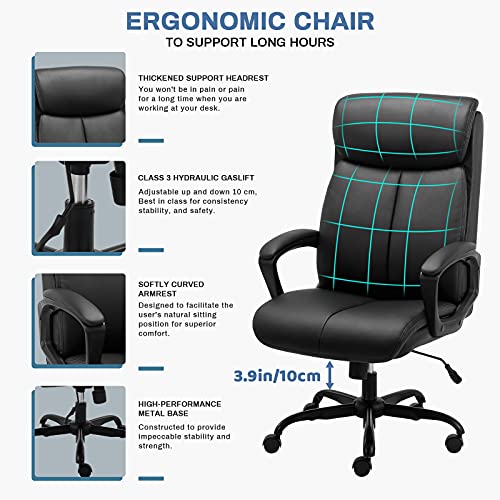 BASETBL-Silla-de-Oficina-Respaldo-Alto-Silla-de-Escritoria-Ejecutiva-Computadora-Ergonomica-con-Cuero-PU-Silla-de-Jefe-Giratoria-con-Comodo-Soporte-Lumbar-Reposabrazos-Acolchado-Silla-Gaming