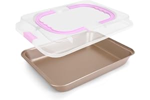 EsOfficce Rectangular Cake Pan with Lid, 9 x 13 Inch Baking Pan With Lid and Handle, Nonstick Bakeware Bake & Roast & Cook Ca