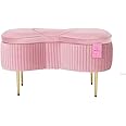 Impressions Vanity Hello Kitty Bow Velvet Storage Bench for Bedroom and Living Room, Luxurious Design Foam Padded Upholstered Ottoman Bench Seat Organizer with Gold Metal Legs (Pink)