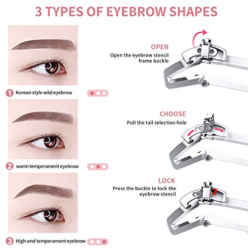 ZRO Eyebrow Stencils Reusable Make Up Eyebrow Template, Folding Adjustable 3 Eyebrow Shapes Stencils Makeup Model Shaping Template Eyebrow Tool (Silver)
