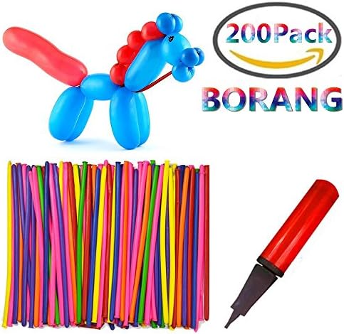 Borang 200PCS 260Q Twisting Animal Balloons with Balloon Pump Assorted Color Thickening Latex Twisting Modeling Long Magic Balloons for Animal Shape Weddings, Birthdays Clowns, Party Decorations