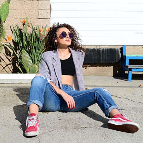 55mm Large Circular Retro Round Flat Mirrored Hippie Circle Sun Glasses (Rose Gold/Purple Lens, 55)