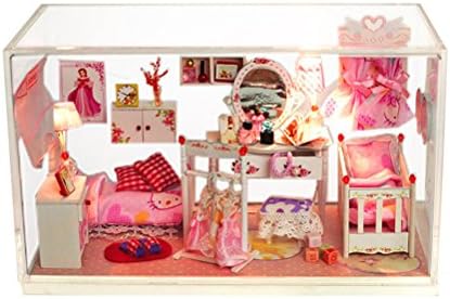 Dengguoli Cute Creative DIY Wooden Dollhouse Miniature Ornament Kit House Room Model with Visible Display Glass Cover (Princess House)