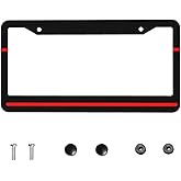 Thin Red Line License Plate Frame - Red Line License Plate Frames Aluminum Novelty Auto Car Tag Holder with 2 Holes 12.3 x 6.3 Inch Equipped with Screws for Women/Men Covers Covers