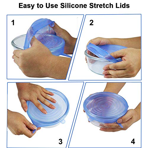 Tiumso Silicone Stretch Lids, Reusable Durable and Expandable Lids, Silicone Covers for Fresh Food & Leftovers, Eco-friendly Stretch for Container, Bowl and Cup in Dishwasher (12, blue+white) - Thumbnail 4