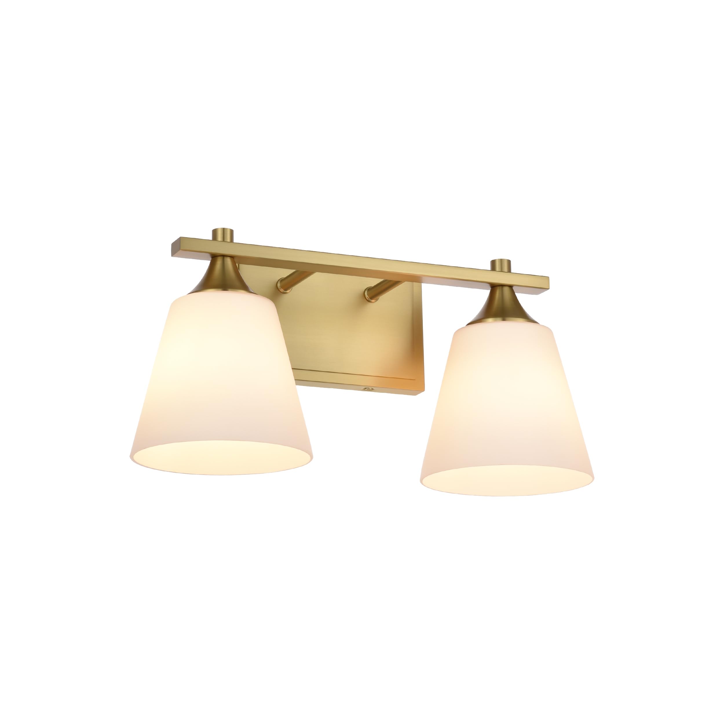 Photo 1 of Brass Bathroom Vanity Light Fixtures, 2 Lights Traditional Gold Vanity Lighting Fixture with Opal Glass Shade, Porch Wall Mount Light Fixture for Bathroom, Mirror Cabinets Hallway Stairs, Aged Brass