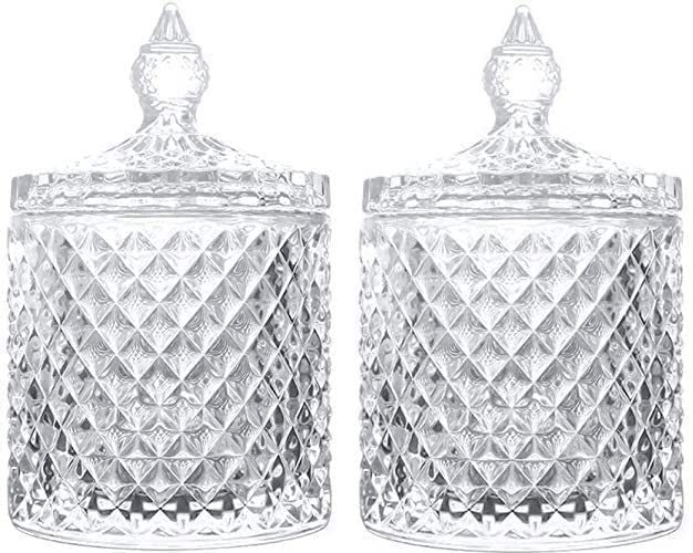 Maestro craft Pack of 2 Glass Storage Jar with Lid - Decorative Crystal Candy Biscuit Jar With Lid Ideal For Sweet Dishes Snack - Glass Container Barrel Sugar Candy Jar With Lid 300Ml