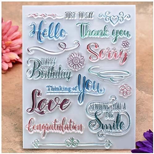 Kwan Crafts Words Thank You Happy Birthday Love Smile Congratulation Clear Stamps for Card Making Decoration and DIY Scrapbooking