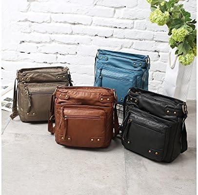 FanCarry Washed Soft PU Leather Crossbody Purse Multi Pocket Shoulder Satchel Bags for Women