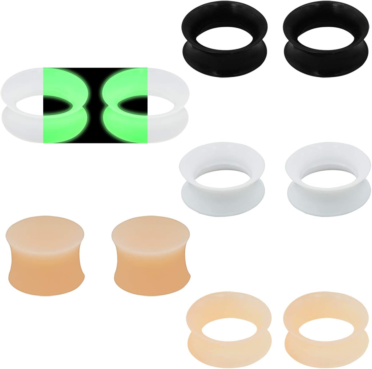 5 Pairs Gauges Black/Flesh Silicone Ear Gauges Tunnels