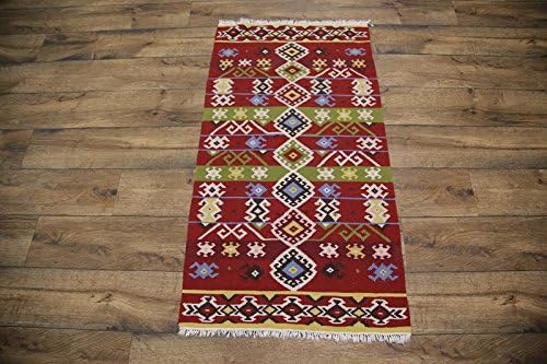 Rug Source Kilim Wool Turkish Traditional Hand Woven Oriental Area Rug Red - 4'8" x 2'6"
