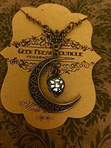 Bronze moondrop cage charm with crescent moon pendant g…