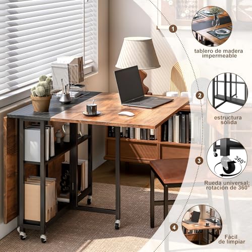 Simple Wisdom Comedor,Mesa Comedor de Plegable,Mesa Plegable 1.20 Apta para Hogar,Oficina o Terraza, Apta para Uso Familiar de 4 Personas,El tamaño es 120 * 80CM. (Color Retro + Negro)