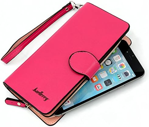 Glamdaisy Women's Leather Wallet Zipper Clutch Wallets with Wrist Strap for iphone 6s Plus, Samsung S7 (Rose)