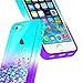 iPhone 5C Case w/[Screen Protector HD Clear], NageBee Glitter Liquid Quicksand Waterfall Floating Flowing Sparkle Shiny Bling Diamond Girls Cute Case for iPhone 5C -Aqua/Purple