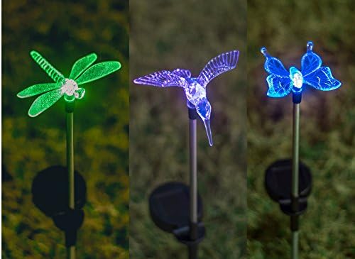 Grant Park 3-Piece Color Changing Bright LED Solar Lights - Butterfly, Dragonfly &amp; Hummingbird for Outdoor Landscape Yard Pathway Garden Flower Bed Lighting