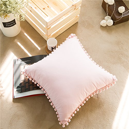 Pom Poms Cotton Throw Pillow Cases Meaning4 Pink European Square 26 x 26 Set of 2 - Thumbnail 3