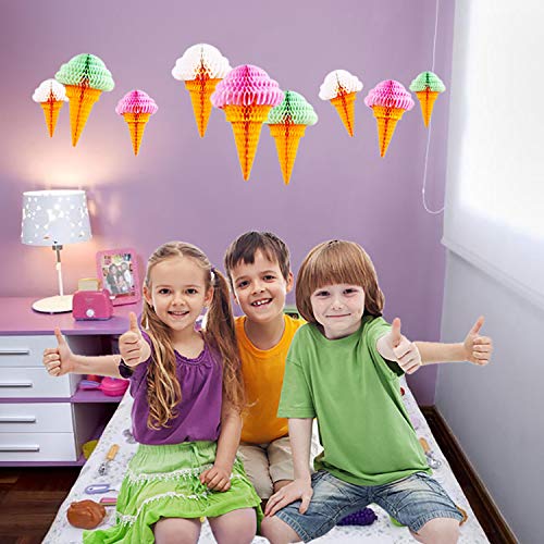 image for PARLAIM 1588 Set of 16 Party Hanging Ice Cream Paper Pom Poms Honeycom