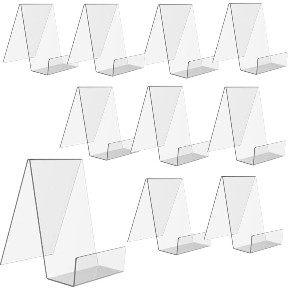 Clear Acrylic Book Stand with Ledge, Transparent Book Holder Display Stand for Displaying Pictures, Books, Cookbooks, Menus, Music Sheets, CDs, Notebooks, Artworks (10, L)