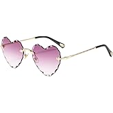 Heart Sunglasses Rimless Thin Metal Frame Heart Shaped Sun Glasses Cute Eyewear UV400 for Women