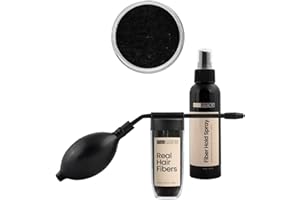 Hair Illusion Combo Kit - Hold Spray, 38g Hair Fiber Bottle, Applicator & Hairline Optimizer (Jet Black)