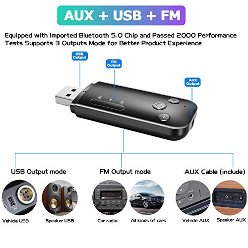 MagicDo Bluetooth FM Transmitter for Car,2-in-1 Bluetooth 5.0 Transmitter Receiver HiFi Wireless Audio Adapter with 3.5mm AUX for Car/Home Stereo Music System Support AUX/TF Card/U Disk