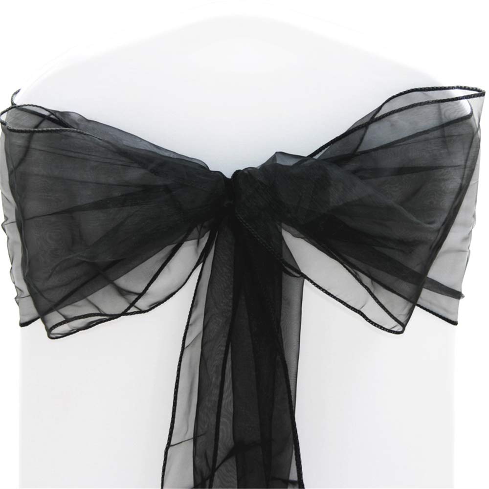 Time to Sparkle Pack of 10 Organza Sashes 22x280cm/9x110inch Wider Sash Fuller Bows Chair Cover Bows Sash for Wedding Party Birthday Decoration - Black