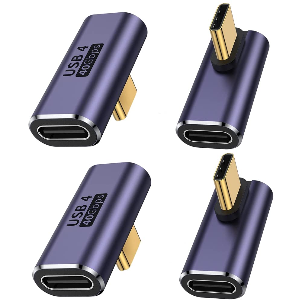 Xiatiaosann 4Pack Middle Bend Right Angle 90 Degree USB C Type-C Adapter, Male to Female Adapter with 40Gbps PD 100W USB C Adapter for Mobile Phone, Laptop, PC, Nintendo Switch
