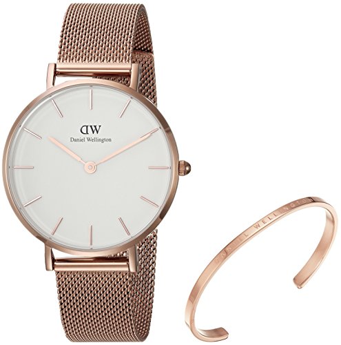 Daniel Wellington Gift Set, Classic Petite Melrose 32mm Watch with Rose Gold Classic Cuff
