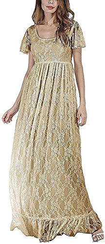 Women Ruched Floral Lace Maternity Photography Prop Maxi Dress Fancy Wedding Pregnancy Gown for Baby Shower Photoshoot