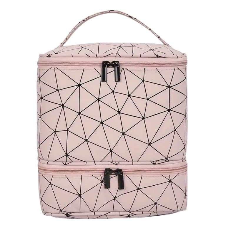 ZiaWorld Double-Layer Nail Polish Organizer, Portable 30 Nail (15ml) Polish Bottles Organizer Case, Zipper Nail Polish Carrying Case with Manicure Tools Storage, Cosmetic Travel Bag (Pink, One Size)