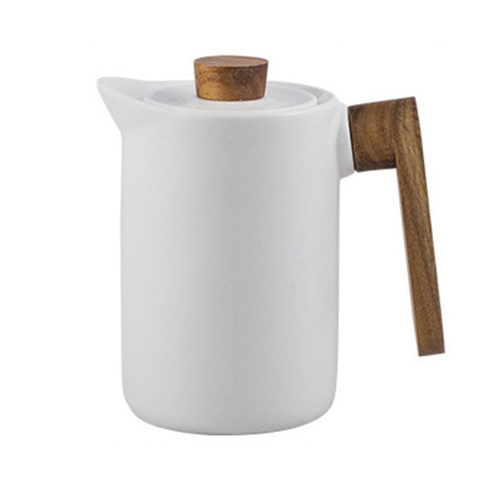 Soulnioi Ceramic Teapot,with Acacia Wood Lid,Porcelain Coffee Pot Cups,Ceramic Teapot with Wooden Handle,for Home&Office,1100ML White