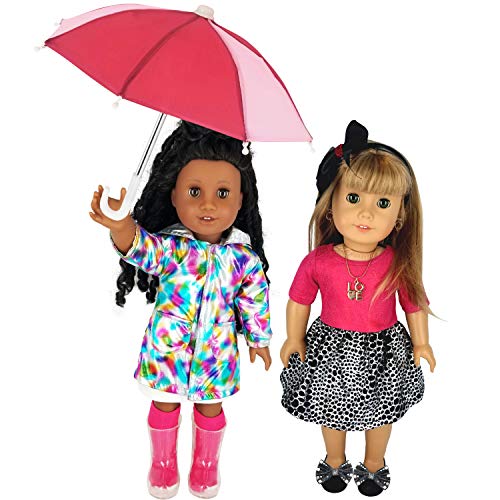 PZAS Toys Fits American Girl Doll Clothes and Accessories - Raincoat Set with Umbrella for 18" Doll, with Holiday Outfit, Shoes and Accessories