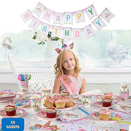 image for Comfy Mee Unicorn Themed Birthday Party Supplies Set | Disposable Unic