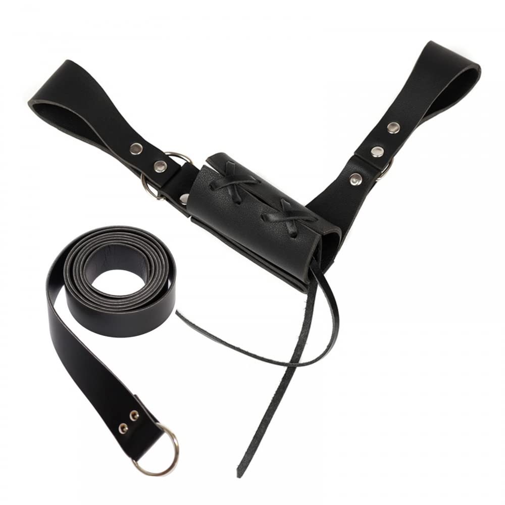 MiOYOOW Sword Holder Belt, Adjustable Leather Belt with Dagger Holster Assassin Costume Accessory for Viking Warrior Cosplay Performance