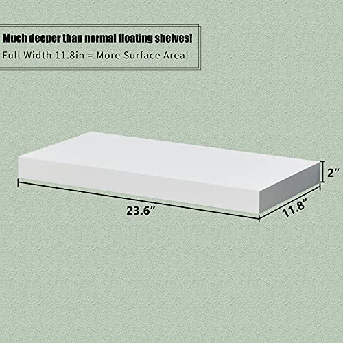 WELLAND 12" Deep White Floating Shelves, Wall Shelf Display Floating Shelf, 23.62" L x 11.81" D