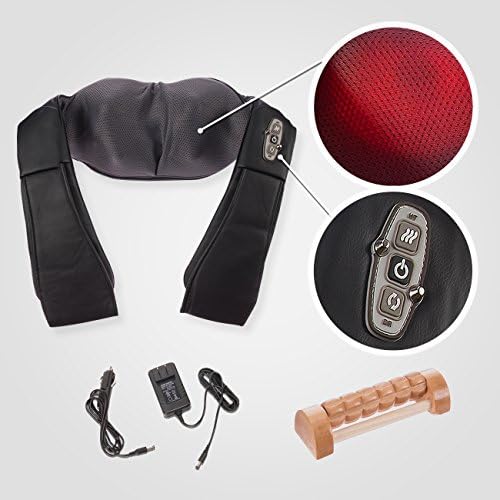 Shiatsu Neck, Shoulder &amp; Back Electric Massage Belt With Heat By Vitiel - Total Body Sore Muscles Pain Relief Therapy Massager – Multiple Deep Kneading Pressure Nodes – Foot Massage Roller Included