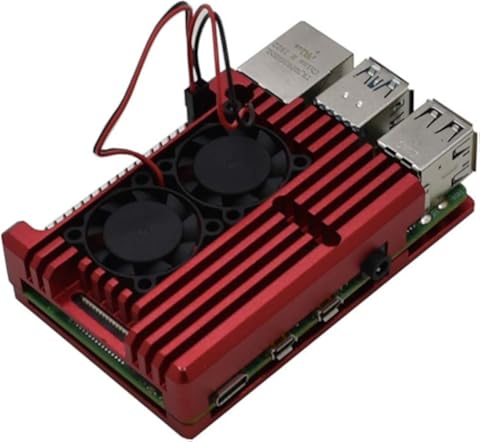 Wivarra para Raspberry Pi 4 Modelo B 2G Kit de Bricolaje Soporte WiFi con Carcasa Protectora AleacióN Aluminio CNC RefrigeracióN Ventilador Dual para Raspberry Pi 4B (Rojo)