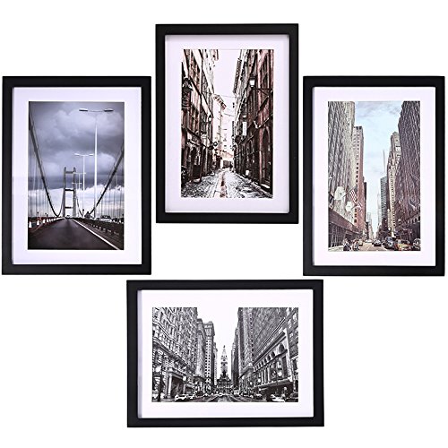 Picture Frames 11 x 14 inches for 4 Photos Collage Wall Mounting Multiple Picture Frames Glass Protection Display Wood, Black