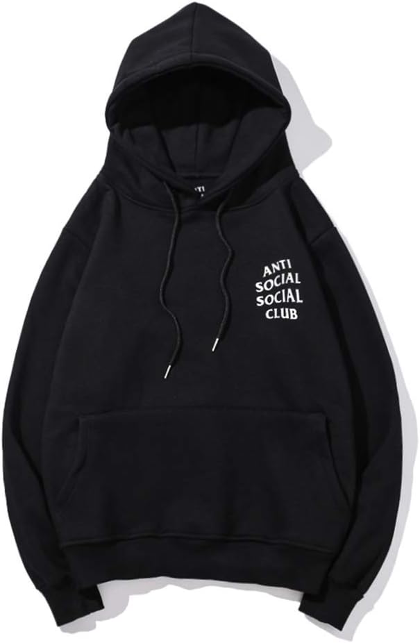 KRILY Anti Social Social Club Hoodie Men's and Teen Pullover Hoodie Sweatshirts with Drawstring Kangaroo Pocket,Black,L