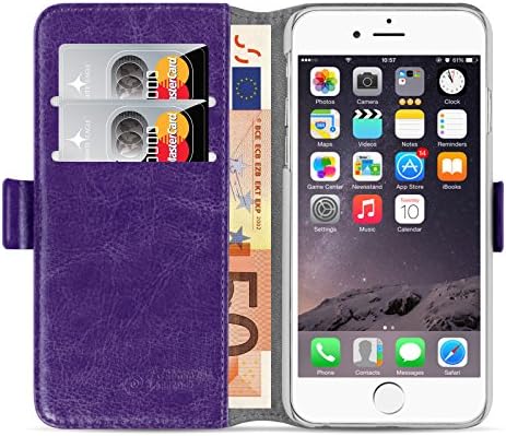 JAMMYLIZARD iPhone 6 Case, Luxury Edition Leather Wallet Cover for iPhone 6 / 6s 4.7", Purple