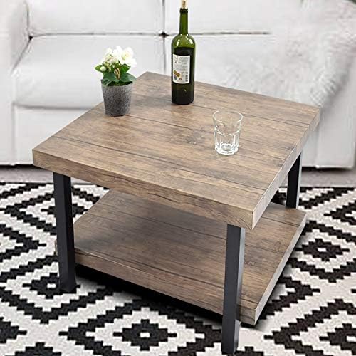 Charavector Coffee Table Rustic Vintage Industrial Design Sturdy Metal Frame Legs Sofa Table Cocktail Table With Storage Bottom Open Shelf For Living Room Easy Assembly Brown 26 6 X 26 6 Buy Online At Best Price