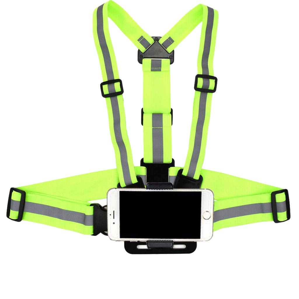 Supkeyer Cellphone Selfie Reflective Vest Chest Strap Mount Harness for Gopro Hero/iPhone 16 15 14 13 12 11Pro Max/Samsung LG Huawei for Outdoor Sports Running