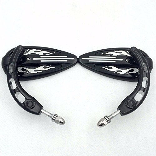 HTT Motorcycle Black Flame Groove with Skull Stem Side motorcycle Mirrors for 1982 and Up universal to most Harley bike Dyna Touring Sposter CVO