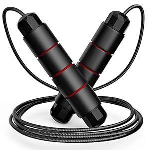 FITFORT Skipping Rope Adult - Fitness Jump Rope, Tangle Rapid Speed Skipping Rope Cable with Ball Bearings，for Women, Men, and Kids, Adjustable Steel Skipping Rope with Foam Handles for Home Fitness
