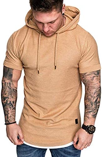 Men's Hooded T-Shirt,LuluZanm Sale! Slim Fit Casual Pattern Muscle Tops Summer Large Size Short Sleeve Fashion Blouse Black