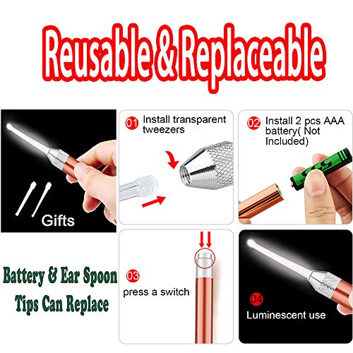 Sealive 3 Piece Ear Wax Removal Tool Kit, Led Flashlight Ear Cleaner Tools with Storage Box, Earwax Remover Earpick Nose Cleanning Tweezers Set with Light for Baby Kids Adults