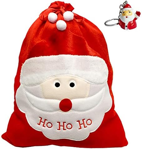 Flyworld クリスマス袋 サンタクロース 袋 プレゼント ラッピング 大 クリスマス 飾り サンタさん袋 ギフトバッグ お菓子袋 収納袋 かわいい コスプレ 小物 キーホルダー付き