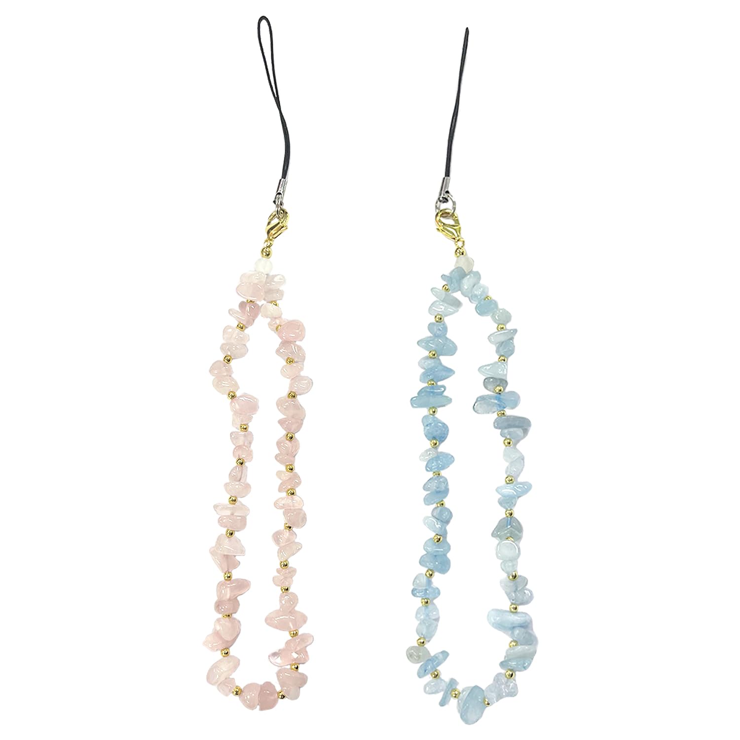 VBRHFRIF Pack of 2 Gravel Chains, Gravel Bead Chain Designer Cell Phone Straps, Moonstone & Crystal Stone Straps, Universal Cell Phone Charms